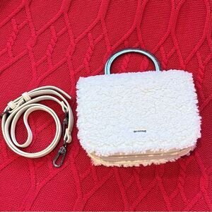 Parfois Cream Sherpa Faux Leather Mini Winter Crossbody Handbag